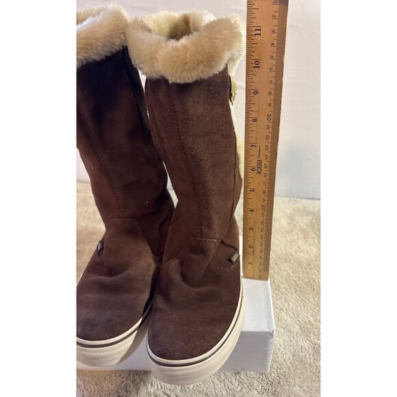 Vans Dasan Sneaker Boots Women’s Size 7 Brown Suede Fur Lined Tall Skull Button - Picture 3 of 14